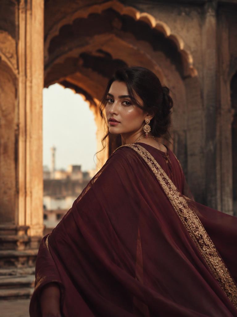 Lookbook: maroon zari dupatta in old Lahore